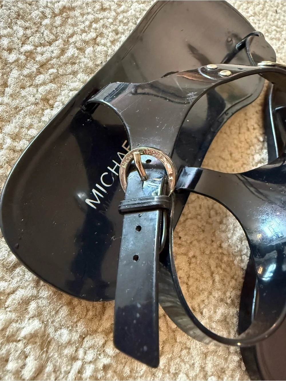 Michael Kors Black Jelly T-Strap Sandals with Logo Plaque